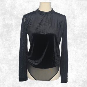 Jealous Tomato Black Velvet Lace Sleeve Bodysuit – Goth Glam Keyhole Back S